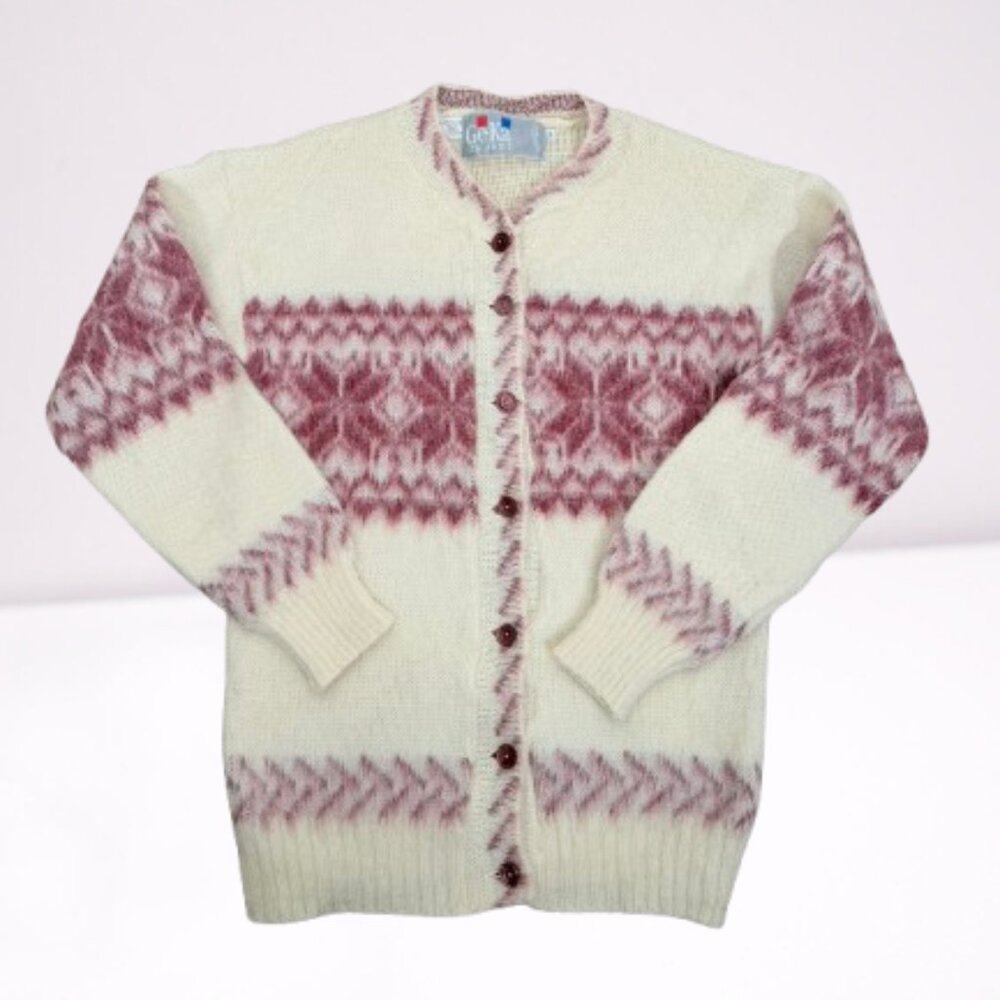 Ge-Ka Icelandic Pure New Wool Norway Cardigan Size L Made in Great Britain